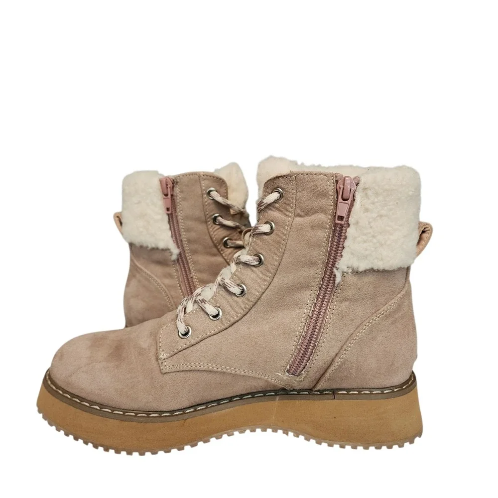 Madden Girl Boots sz 4‎ Girls 5.5 Wom KIMBER Hike Combat Beige Faux Suede Sherpa